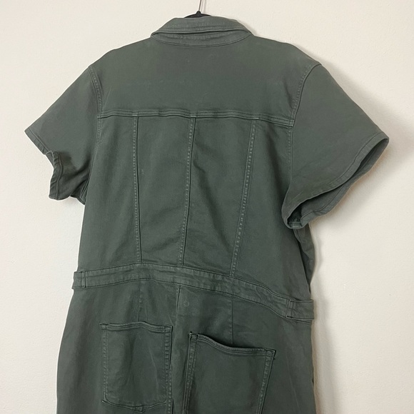 Good American Fit for Success Short Sleeve Forest Green Denim Jumpsuit - Picture 11 of 15